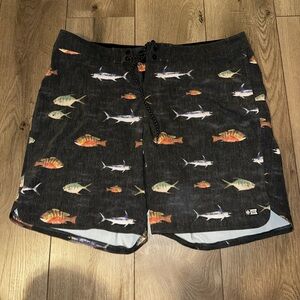 Salty Crew Black Fish Pattern Swim Shorts